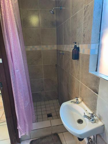 a bathroom with a sink and a shower at 48 ON Lindi in Welkom