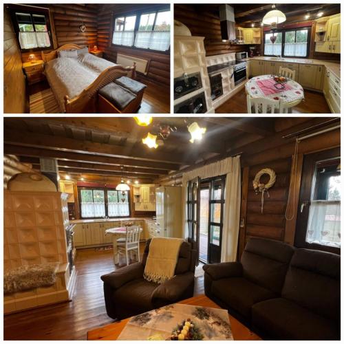 a living room and a kitchen in a tiny house at Meseház Apartman in Zalalövő