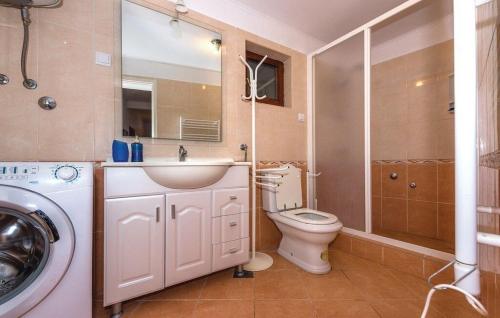 a bathroom with a toilet and a sink and a washing machine at House Back to nature in Drniš