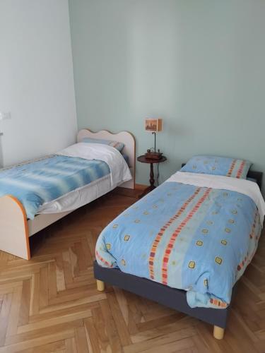 two beds sitting next to each other in a room at la casa di Shanti in Avigliana