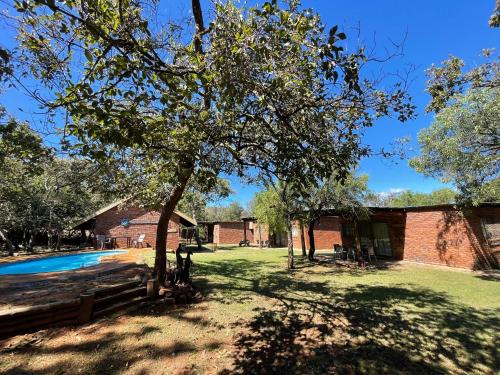 a tree in a yard next to a building at Bush Lovers Lodge in Modimolle