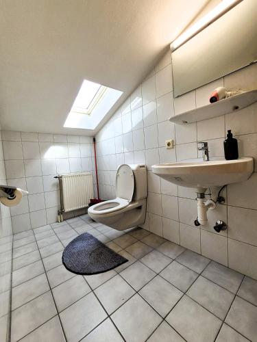 a bathroom with a toilet and a sink at Sonnenblumen in Hörbranz