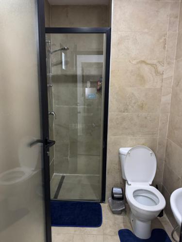 a bathroom with a shower with a toilet and a sink at Le Chill Out in Tunis