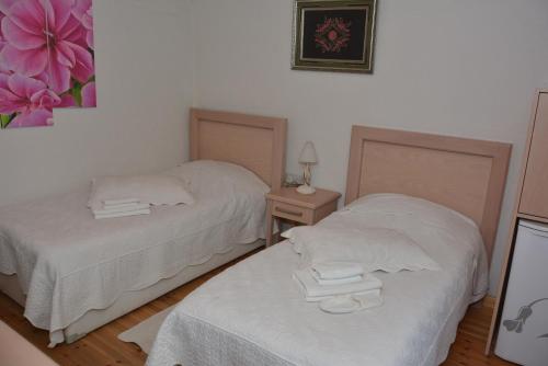two beds in a room with two towels on them at Cypriot Swallow Boutique Hotel in North Nicosia