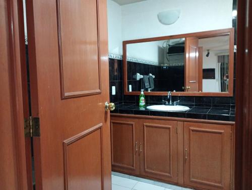 a bathroom with a sink and a mirror at Casa en altos colonia lomas SLP in San Luis Potosí