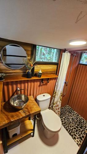 a bathroom with a toilet and a sink at RESERVA BOWARA - Ecolodge in Pamplonita