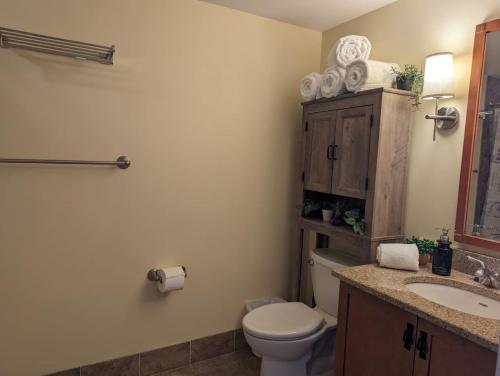 a bathroom with a toilet and a sink at Rustic classic spacious Studio in Vernon Township