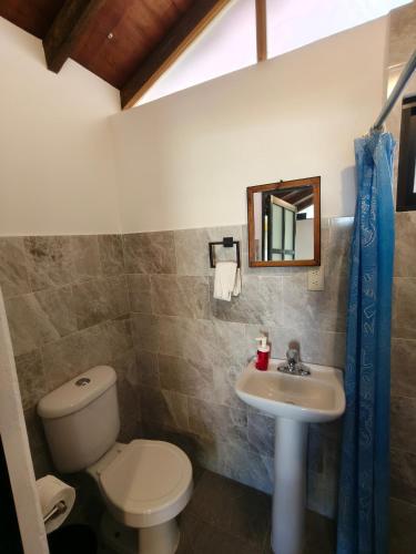 a bathroom with a toilet and a sink at Glamping Campamento Cuetzalan in Cuetzalán del Progreso
