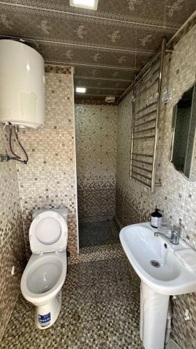 a bathroom with a toilet and a sink at Aydar Eco Yurt Camp in Ingichka