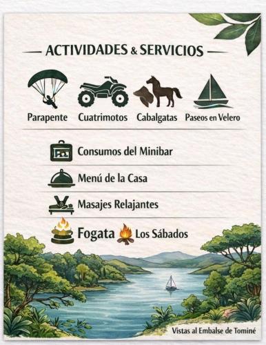 a sign showing the different types of vehicles and services at Golden Glamping & Suites in Guatavita
