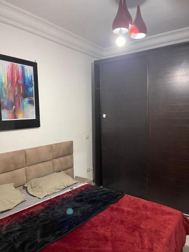 a bedroom with a bed with a large black closet at Studio in Ariana