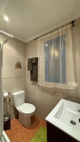 a bathroom with a toilet and a sink at La Loma de Alcalá in Arcos de la Frontera