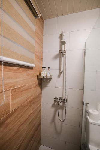 a bathroom with a shower and a toilet at Casita Benito Loft D in Sangley Point Naval Station