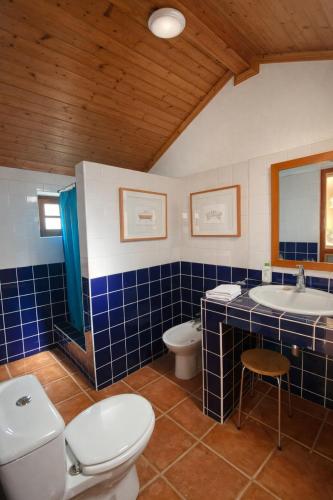 a bathroom with a toilet and a sink at Suite no campo in Cercal