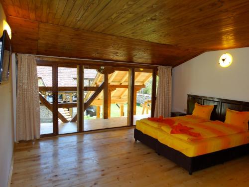 克魯舒納的住宿－Krai Potoka，一间卧室设有一张床和一个大窗户