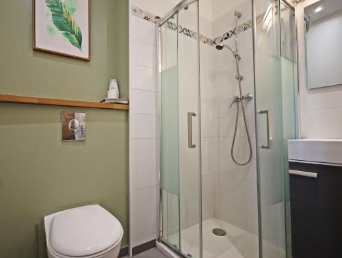 a bathroom with a shower and a toilet at Au logis de Pézenas in Pézenas