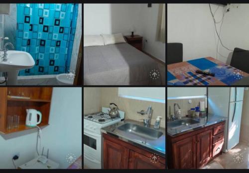 a collage of pictures of a kitchen with a bed and a sink at Depto in Navarro