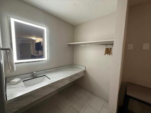 a bathroom with a sink and a mirror at Red Roof Inn Reno in Reno