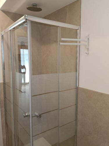 a shower with a glass door in a bathroom at NaturalmenteLucia in Cologno al Serio
