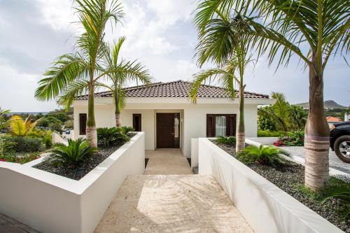 a home with palm trees in the driveway at Blue Bay Exclusive in Banda Abou