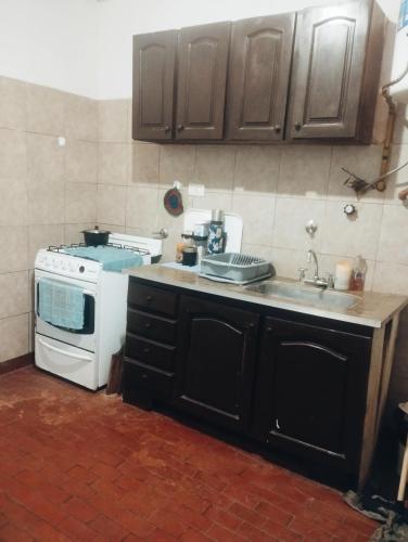 a kitchen with a white stove and a sink at Martin House in Chascomús