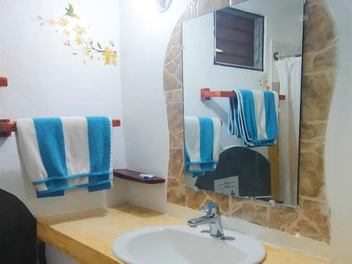 a bathroom with a sink and a mirror at House Jardin Del Caribe in Las Terrenas