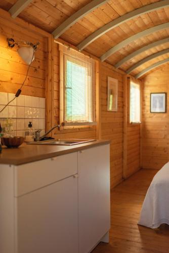 a kitchen with a counter and a sink in a room at Finca la montaña roja in Almogía