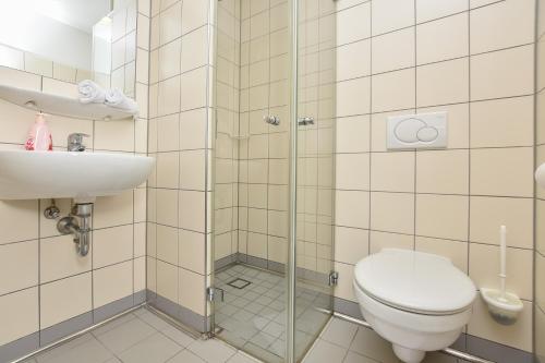 a bathroom with a toilet and a sink at Villa Ephraim in Görlitz