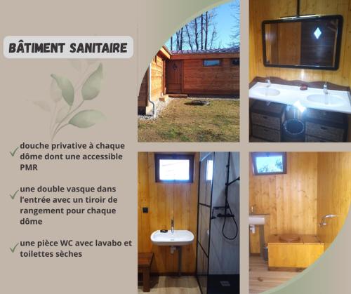 a collage of pictures of a bathroom with a sink and a tv at Mush's rooms in Saint-Julien-Labrousse