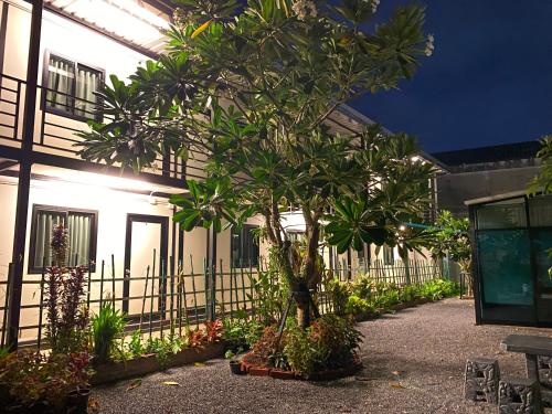 a courtyard with trees in front of a building at P29 in Bangkok
