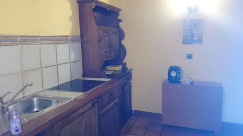 a kitchen with a sink and a counter top at Apartamentos Rurales Vega de Llan in Taramundi