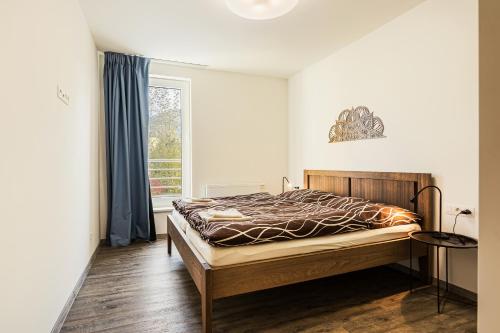 a bedroom with a bed and a window at Apartmány U stezek in Lipova Lazne