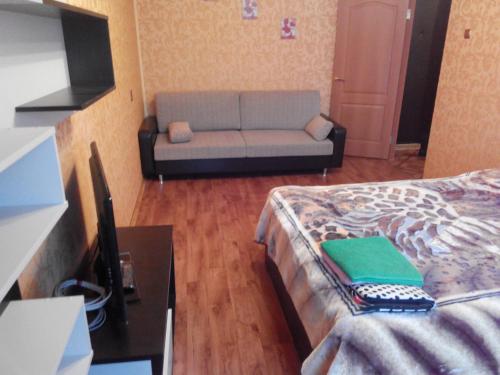 スモレンスクにあるApartments on Rylenkovaのリビングルーム(ソファ、ベッド付)