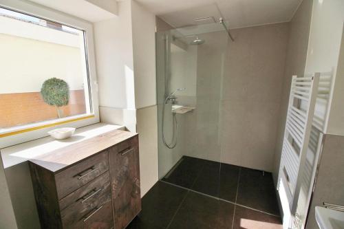 a bathroom with a shower and a sink at Golfresidenz D 0 06 in Grömitz