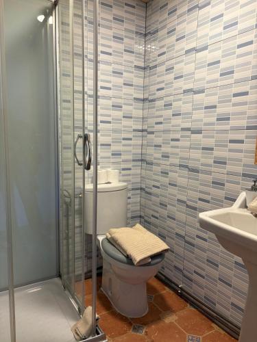 a bathroom with a toilet and a sink at O Viraventos in Betanzos