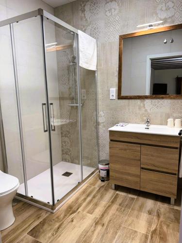 a bathroom with a shower and a sink at Hotel A Posada in Tembleque