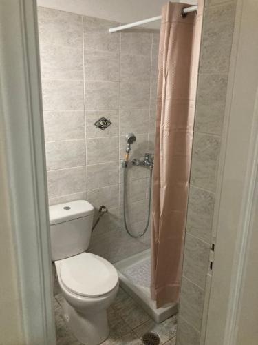 a bathroom with a toilet and a shower at Olea Garden Home in Kanálion