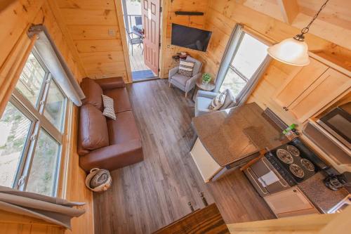 an overhead view of a living room in a tiny house at Meg Cabin Tiny Rustic Comfort On Lookout Mtn in Chattanooga