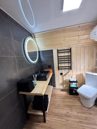 a bathroom with a sink and a toilet at Dukaty House 2 in Verkhovyna