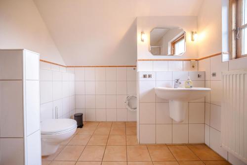 a bathroom with a toilet and a sink at Freya in Goltoft