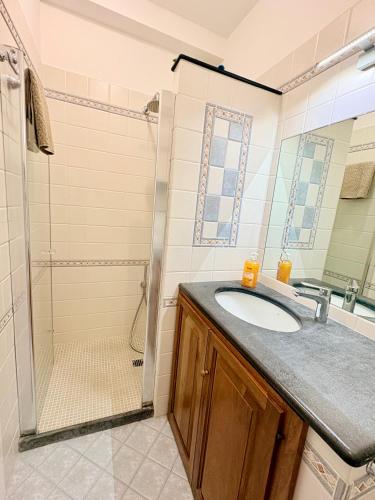 a bathroom with a sink and a shower at La casetta di Monterosso in Monterosso al Mare
