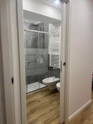 a bathroom with a shower and a toilet at La Nicchia in Pieve di Cadore