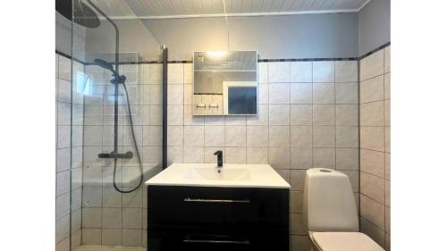 a bathroom with a sink and a shower at 4 Bedrooms Villa Next to Fermen & Puttgarden & Lalandia in Rødby