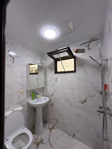 a bathroom with a toilet and a sink at Stillwood Tsikhisdziri in Kobuleti