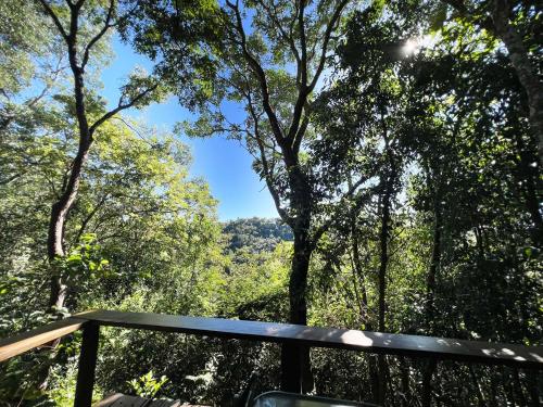 a view of the forest from the deck at Casinha Natureza in Brasília
