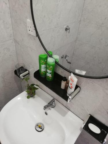 a bathroom with a sink and a mirror at Meegoda Villa in Kalutara