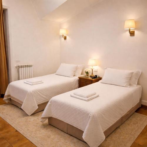 two beds sitting next to each other in a room at Hotel Bottaccio in Frascati