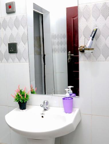a bathroom with a sink and a mirror at Asili House in Sagana