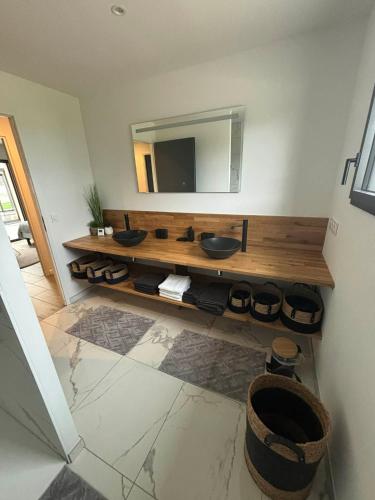 a bathroom with a sink and a mirror at Villa Ty Varcq in Locquirec