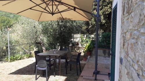 a table and chairs under an umbrella on a patio at Costa Del Sole 48 in Camporsevoli